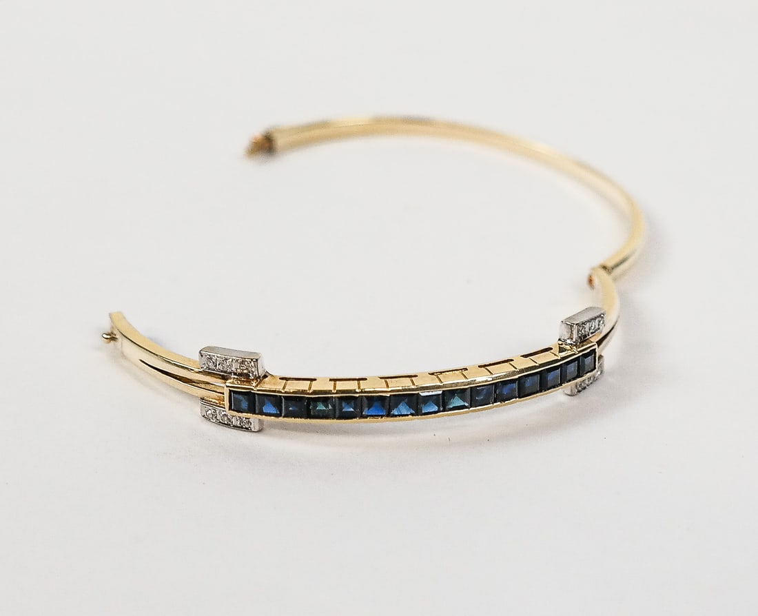 Gold, Sapphire and Diamond Bangle Bracelet - 8