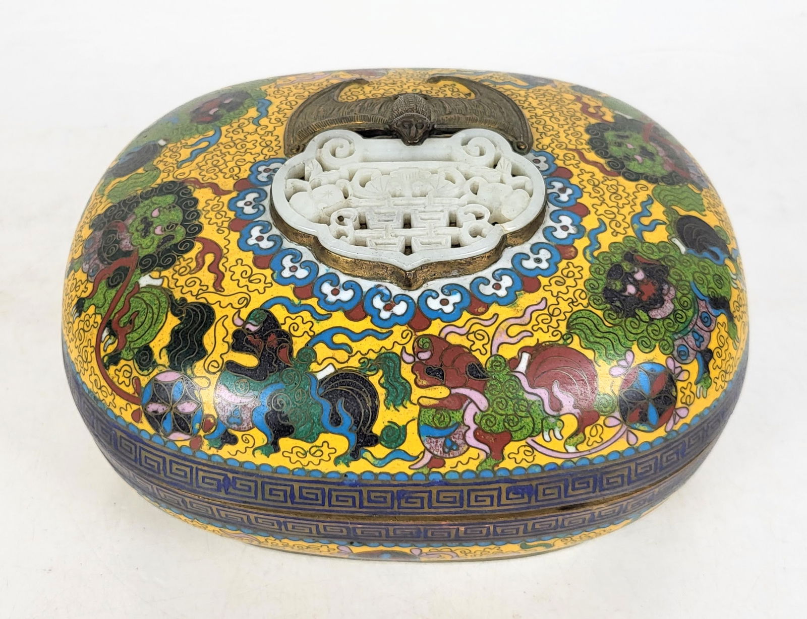 Chinese Cloisonne Covered Box with Inset Jade (1 of 20)