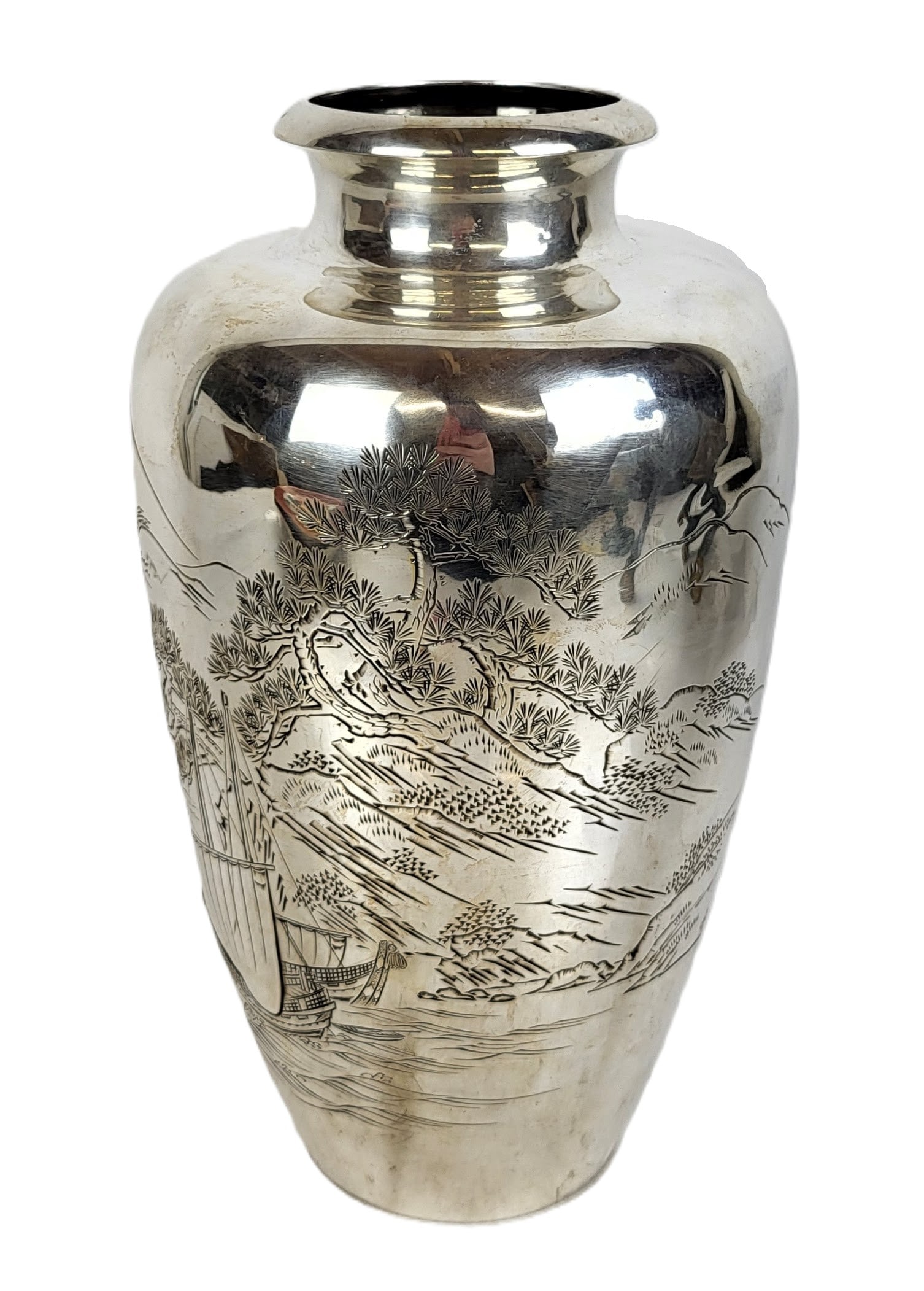 Japanese Meiji Engraved Silver Vase (1 of 9)