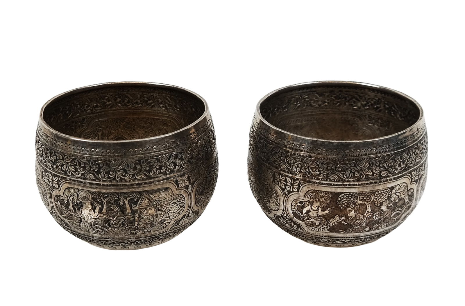Pair Small Burmese Silver Plated Bowls (1 of 11)