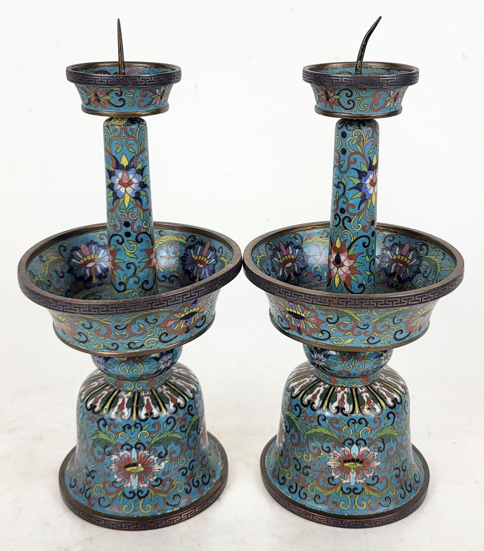 Pair Chinese Cloisonne Candle Pricket Sticks (1 of 17)