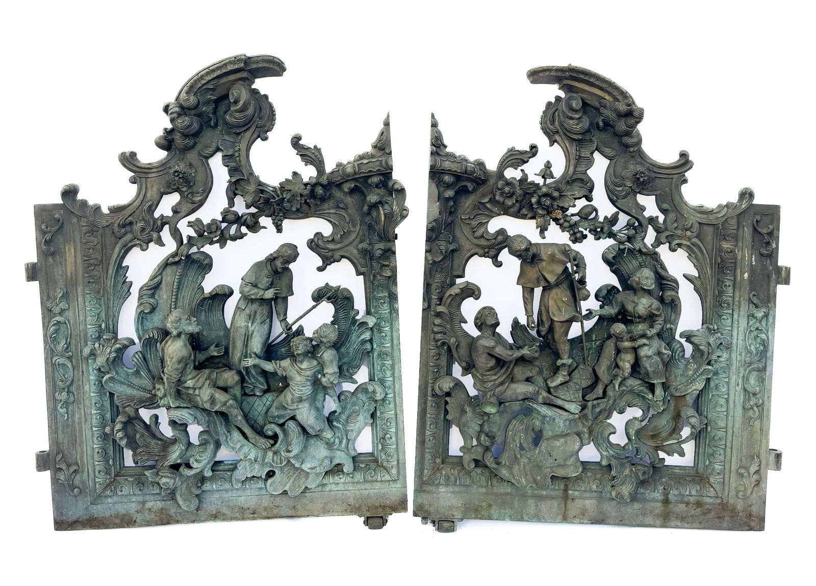 After Giuseppe FILIBERTI - Bronze Gates - Set 2: After Giuseppe FILIBERTI - Pair of bronze gates, Italian, 19th century, the complimentary pair of bronze gates reproduced from the Scuola Grande di San Rocco, episodes from the life of Saint Roch,
