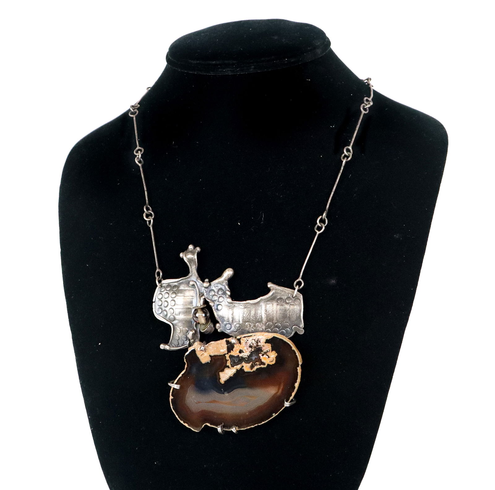 Cathleen McLain Silver, Metal and Agate Necklace (1 of 8)