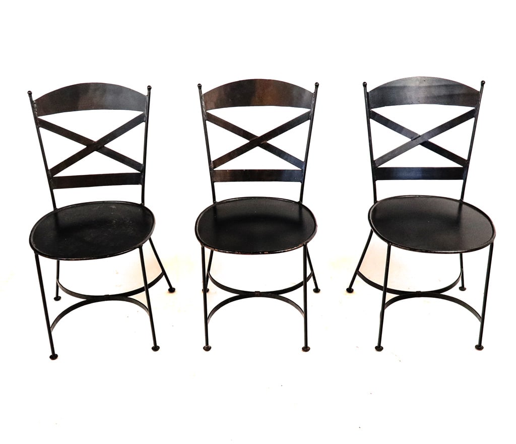 Three Black Painted Metal Garden / Bistro Chairs (1 of 7)