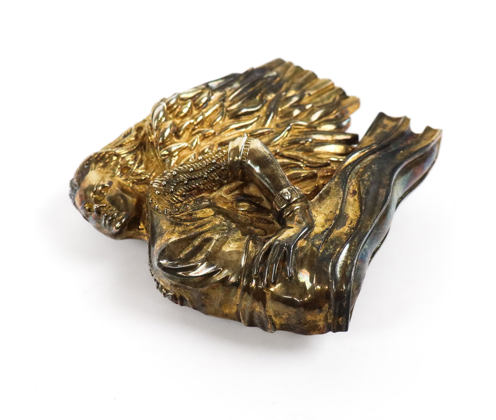 Barry Kieselstein Cord Silver Vermeil Belt Buckle: Barry Kieselstein Cord sterling silver vermeil "Angel" belt buckle, 1995, the interior side engraved, pierced and decorated with skyscape of doves and putti, signed B. Kieselstein Cord 1995 925