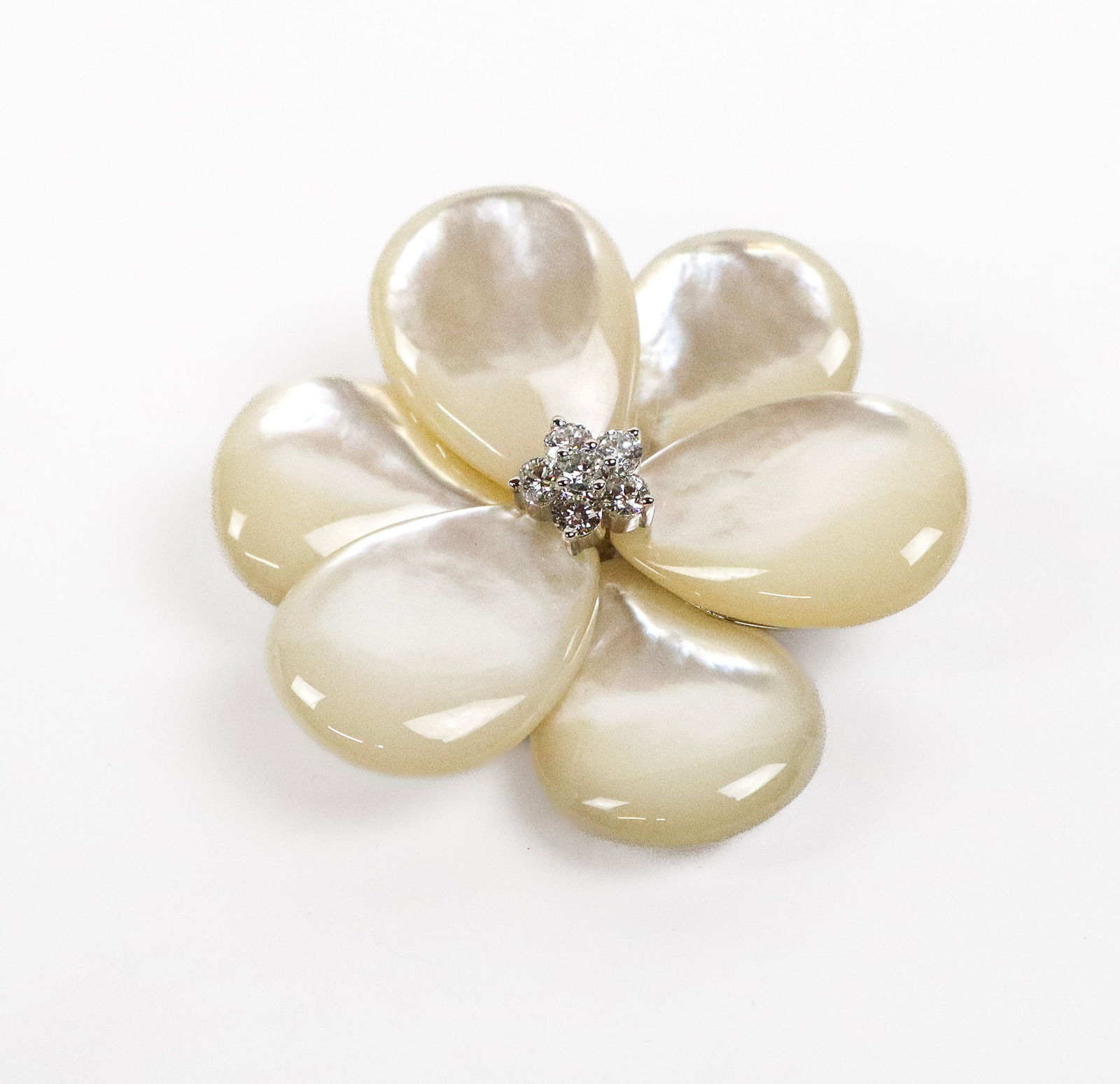Mother-of-Pearl and Diamond Flower Brooch (1 of 10)