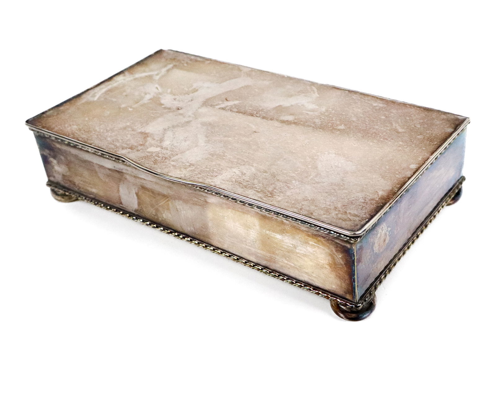 Israel Freeman & Son Ltd. Silver Plate Inkwell: Israel Freeman & Son Ltd. silver plate and glass inkwell, Italian, probably early 20th century, the hinged top opening to reveal two inkwells, pen tray, and hinged powder compartment, mark on the unde