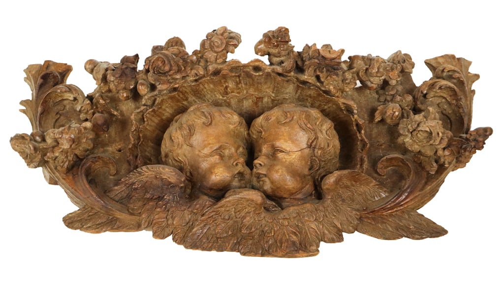Rococo Carved Wood Applique with Putti - 7