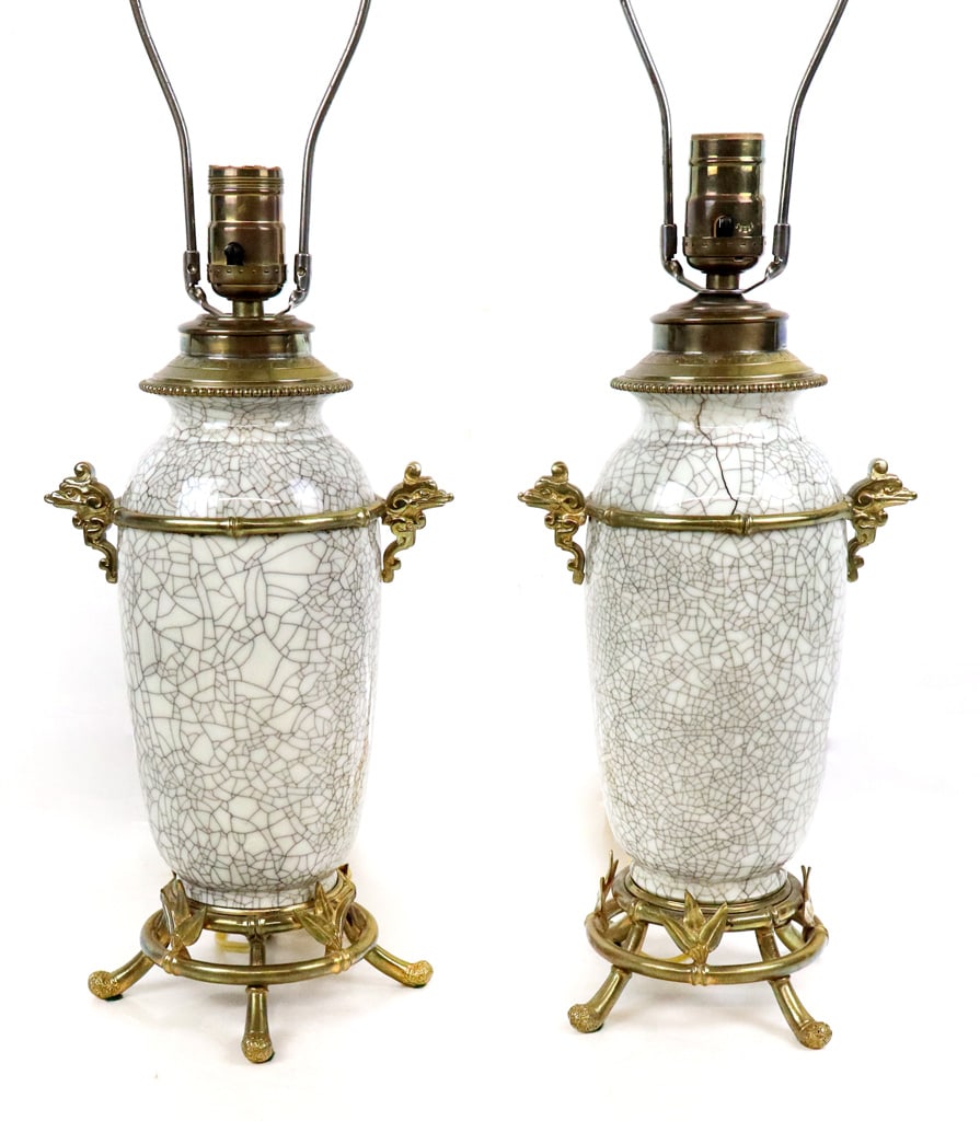 Pair of Faux Crackle Vases Mounted as Lamps (1 of 15)