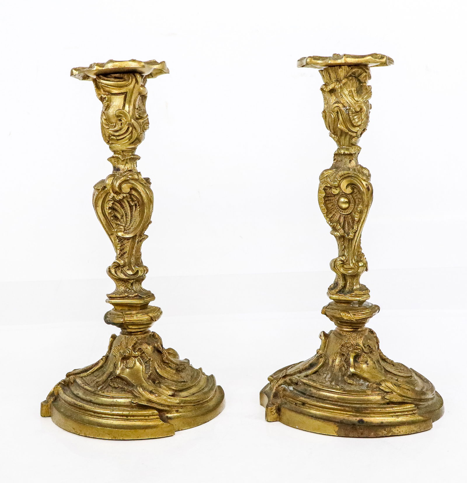 Pair of Louis XV Gilt Bronze Candlesticks (1 of 9)