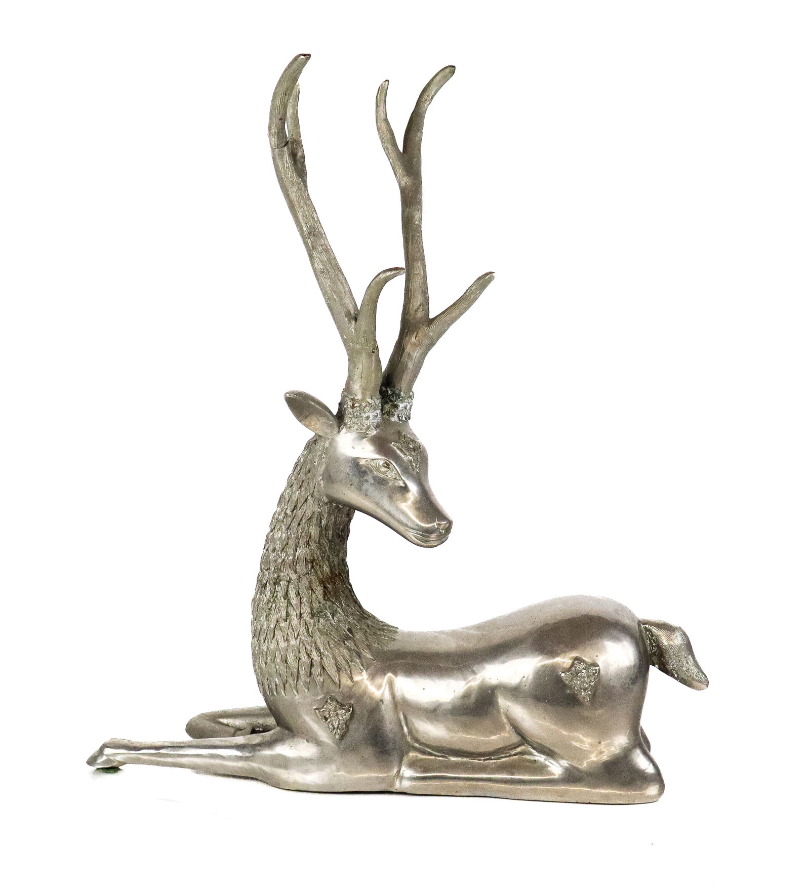 Nickel Plated Brass Sculpture of a Reclining Stag (1 of 10)