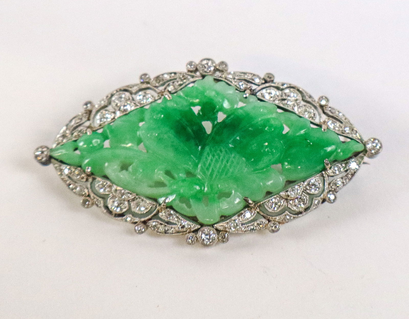 Art Deco Diamond and Carved Jade Brooch (1 of 11)