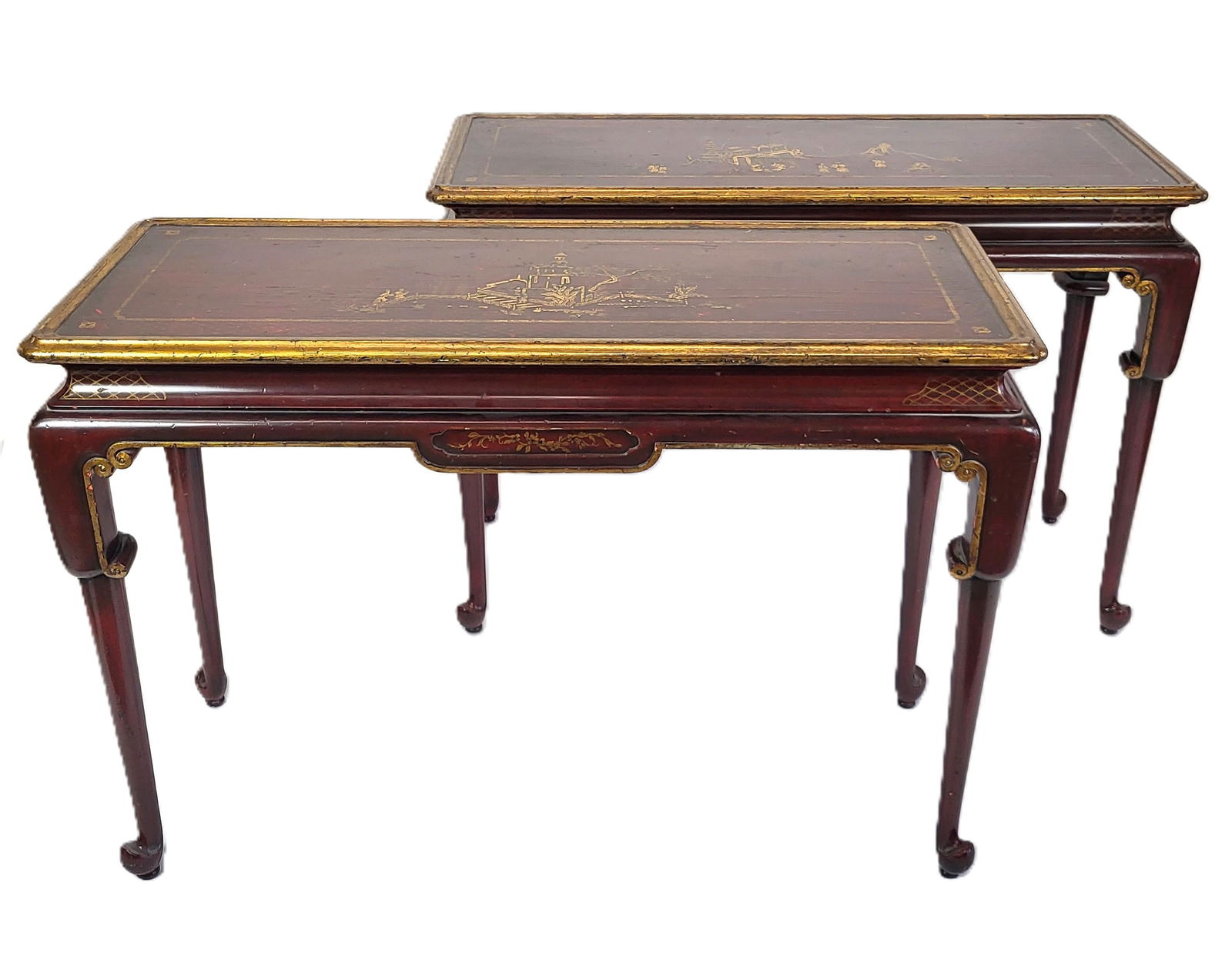 Pair Chinese Red Lacquered Consoles (1 of 20)