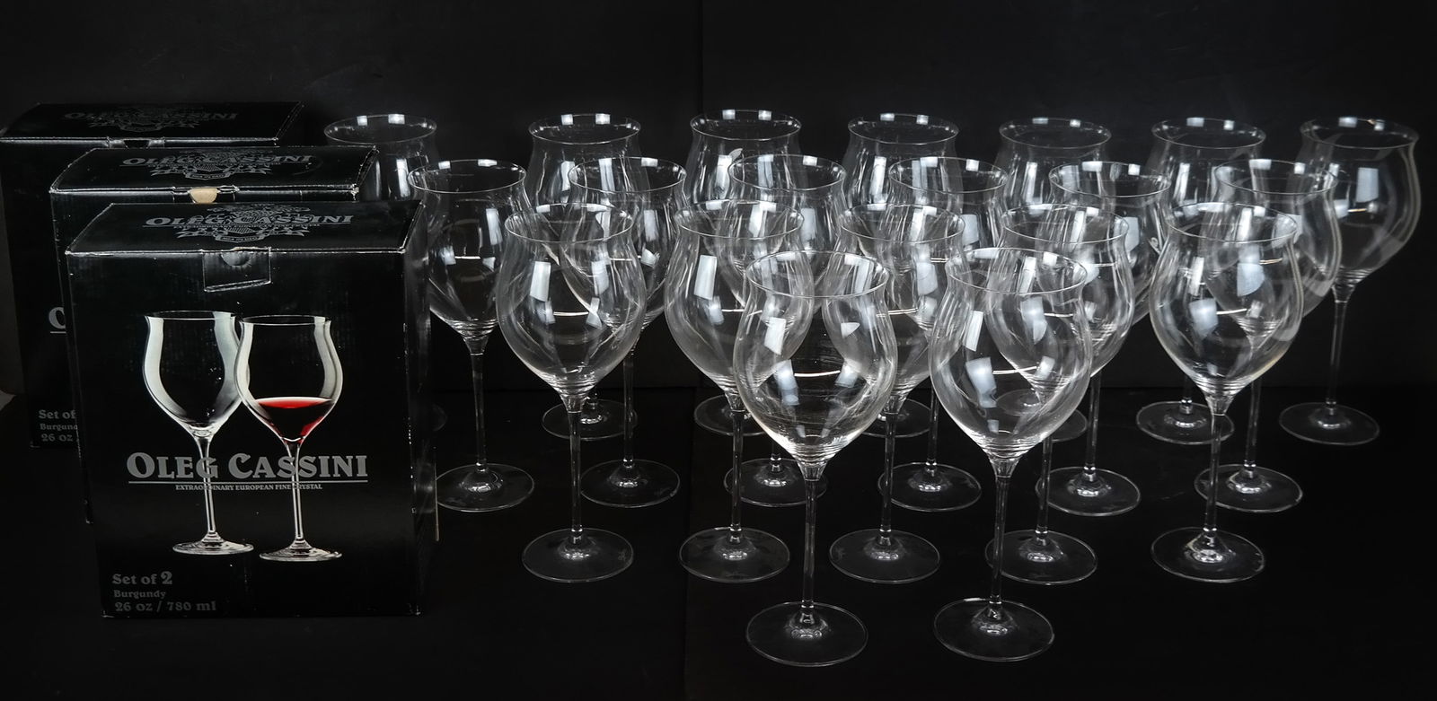 Oleg Cassini Set of Burgundy Crystal Stemware, 26 (1 of 9)