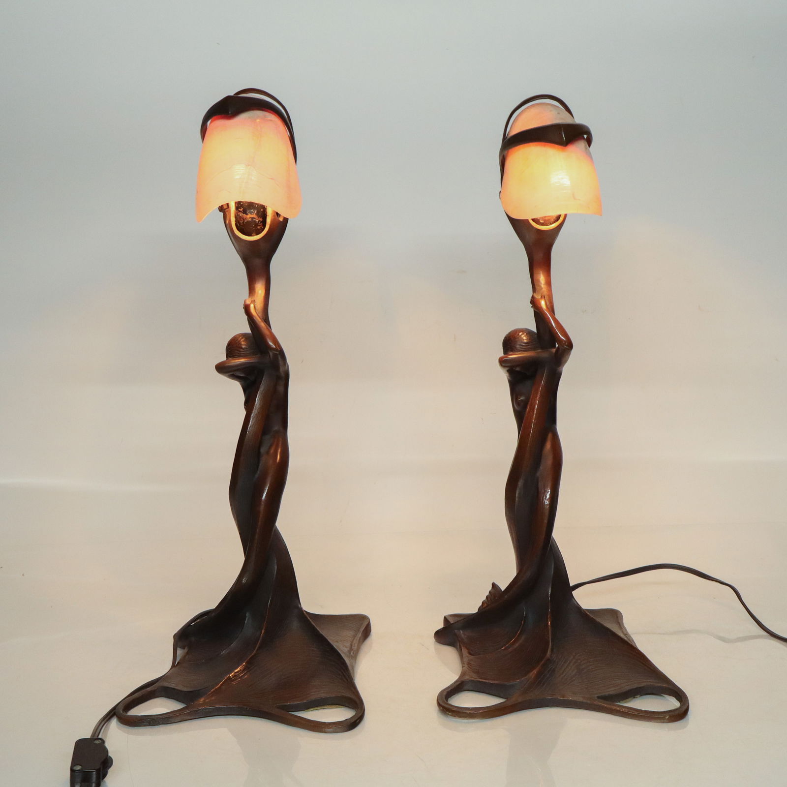 After Gustav GURSCHNER Bronze Table Lamps, Two - 12