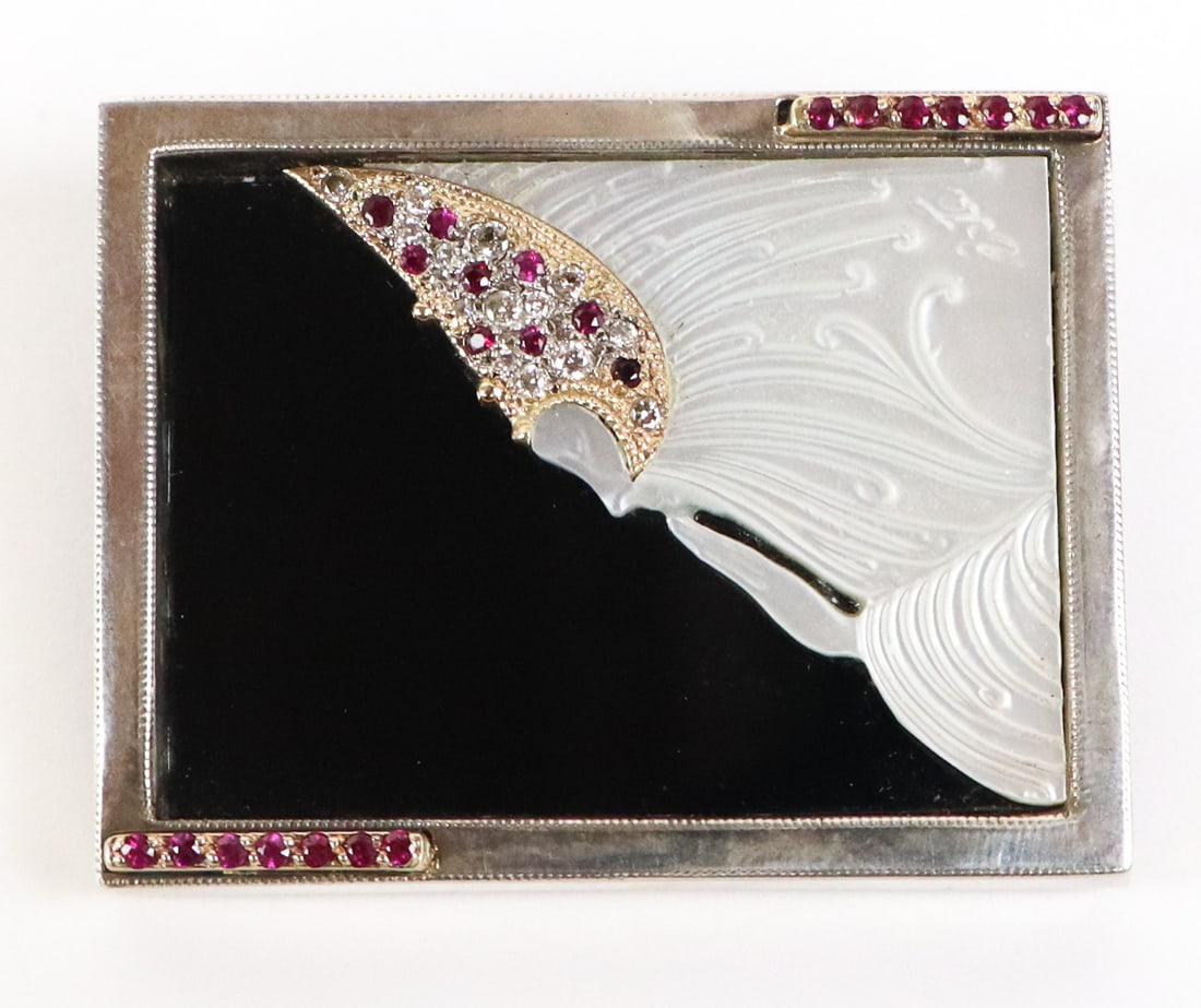 Erte Diamond, Ruby, Mother-of-Pearl Brooch (1 of 11)