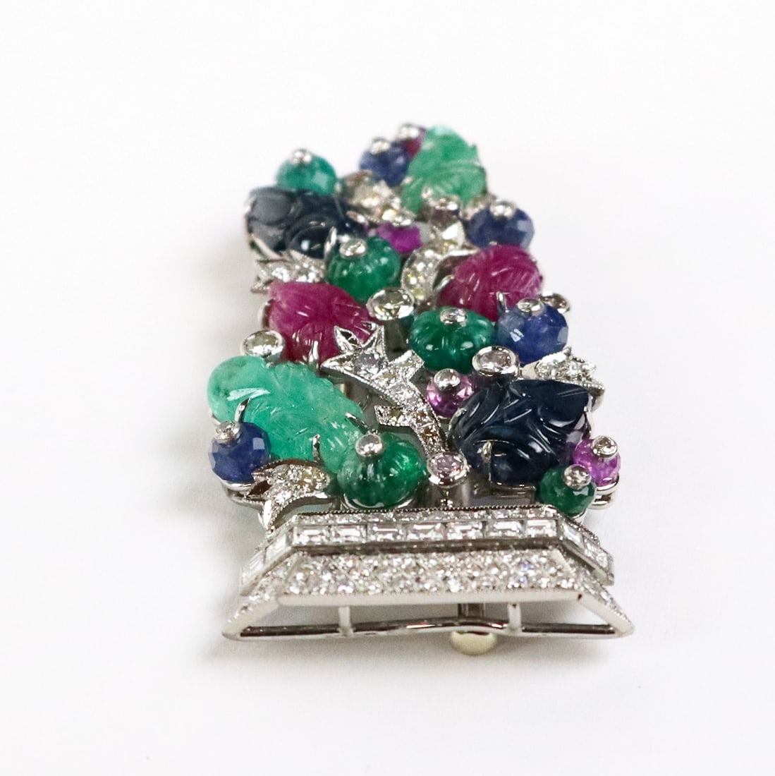 Diamond and Carved Gem Set Clip - 2