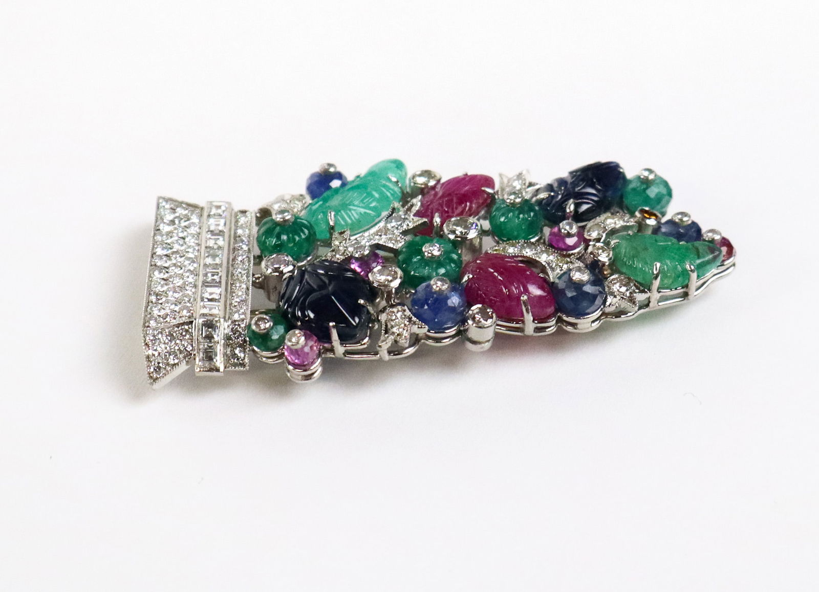 Diamond and Carved Gem Set Clip - 3