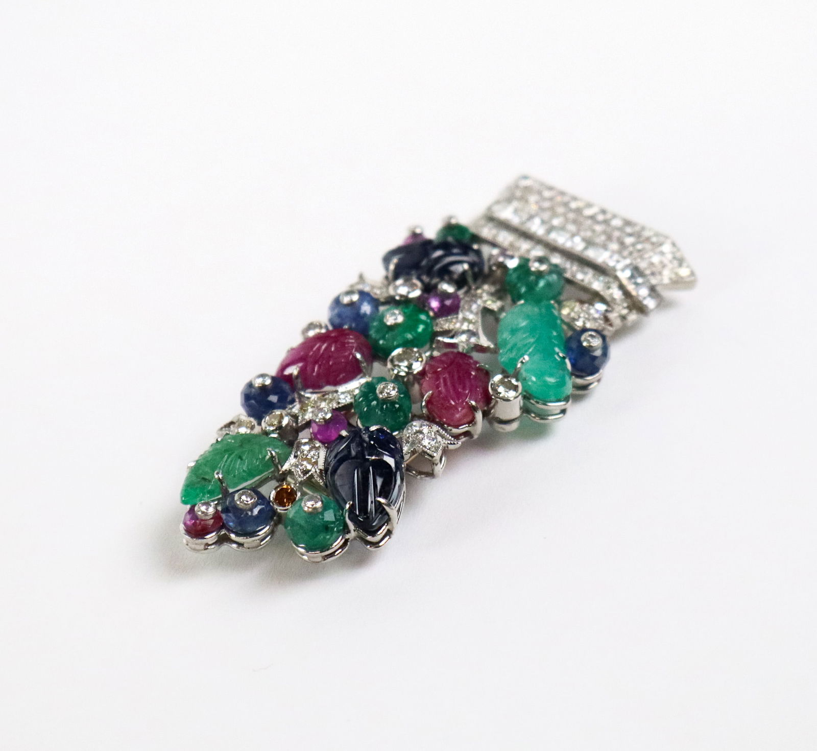 Diamond and Carved Gem Set Clip - 4
