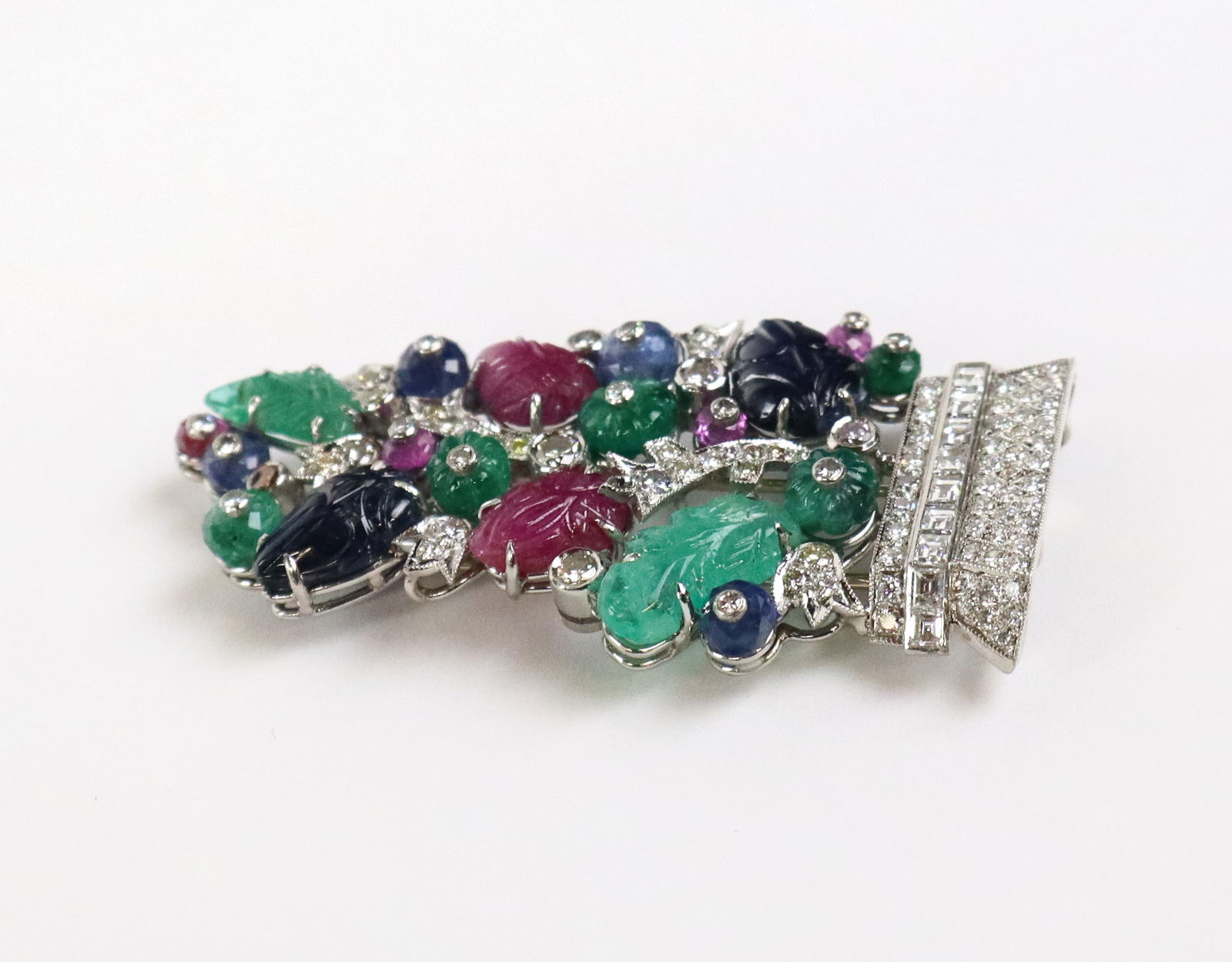 Diamond and Carved Gem Set Clip - 5