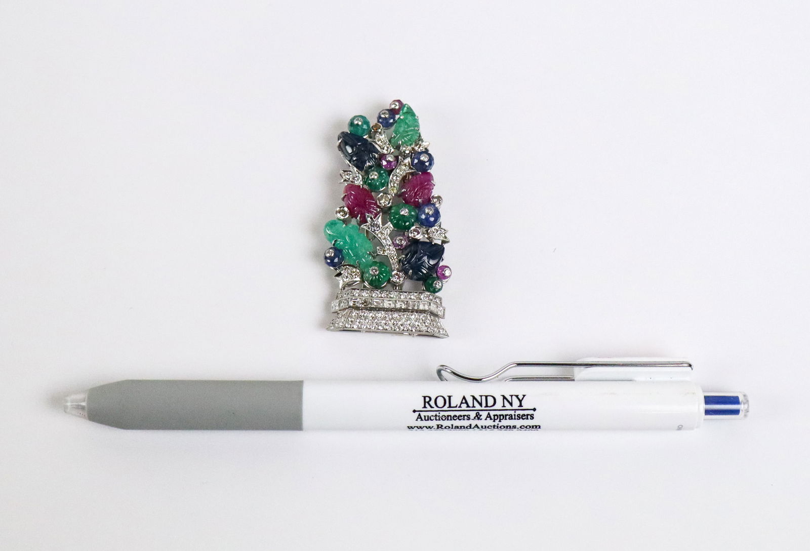 Diamond and Carved Gem Set Clip - 6