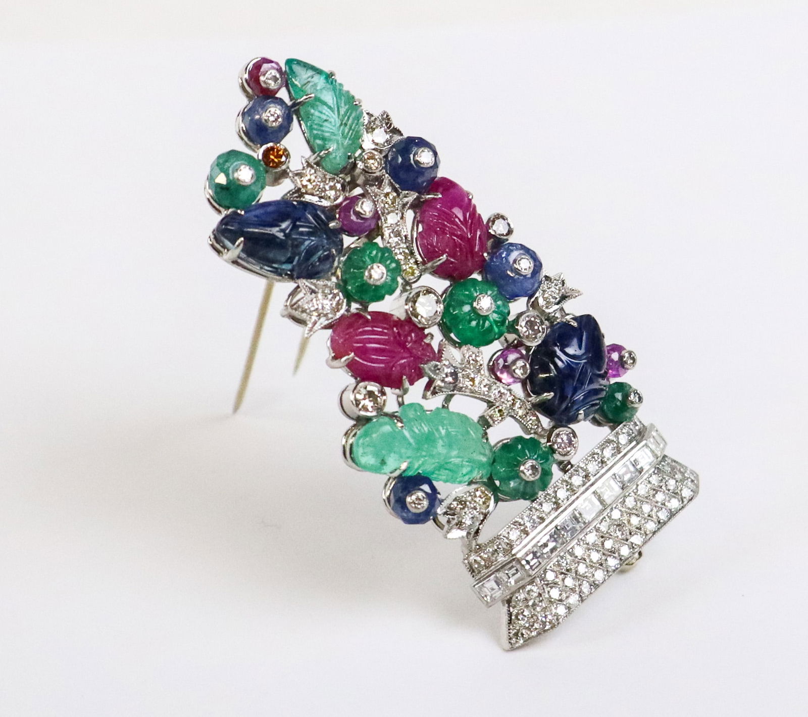 Diamond and Carved Gem Set Clip - 7