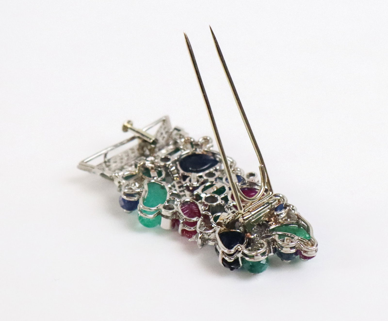 Diamond and Carved Gem Set Clip - 8