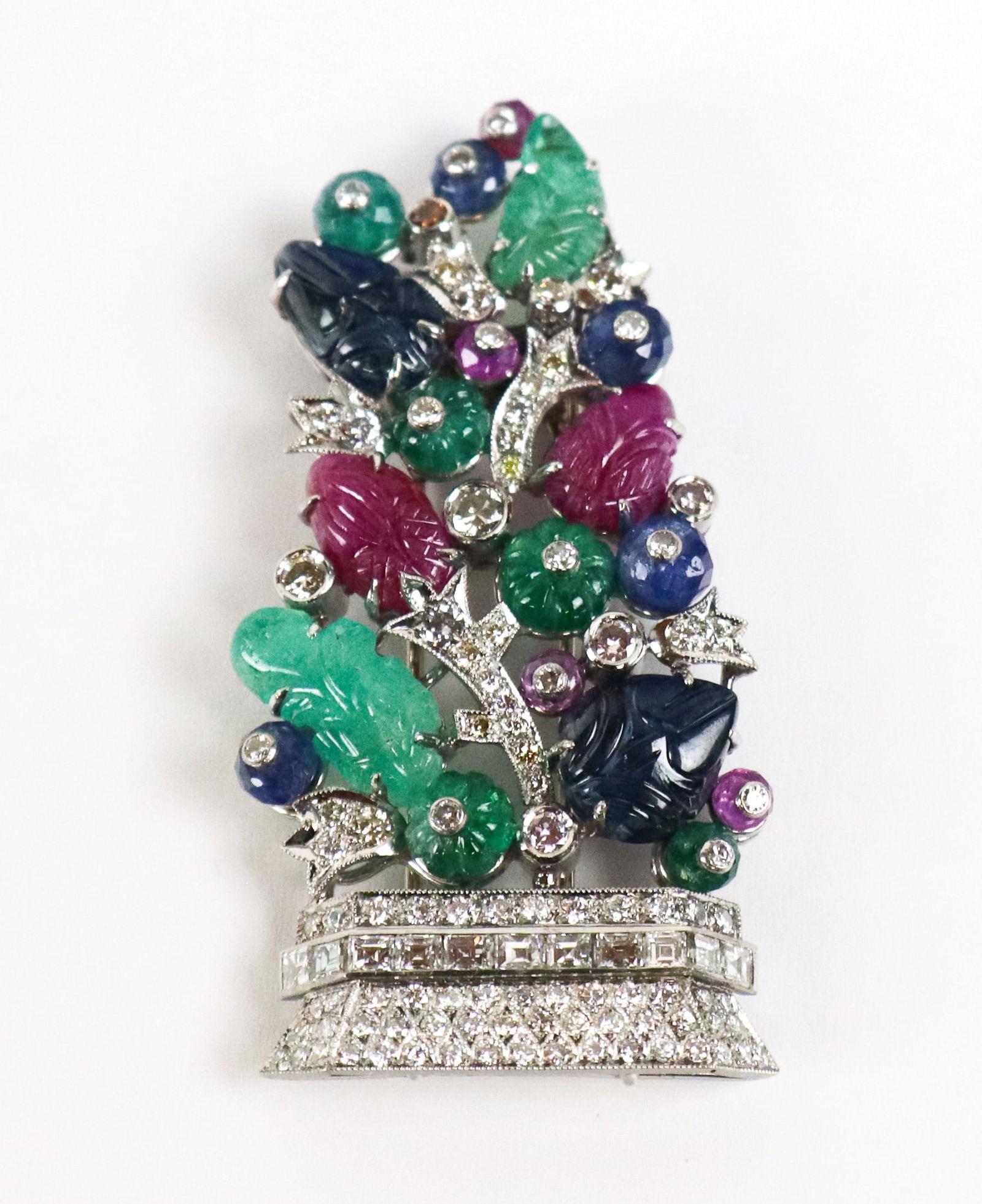 Diamond and Carved Gem Set Clip - 9
