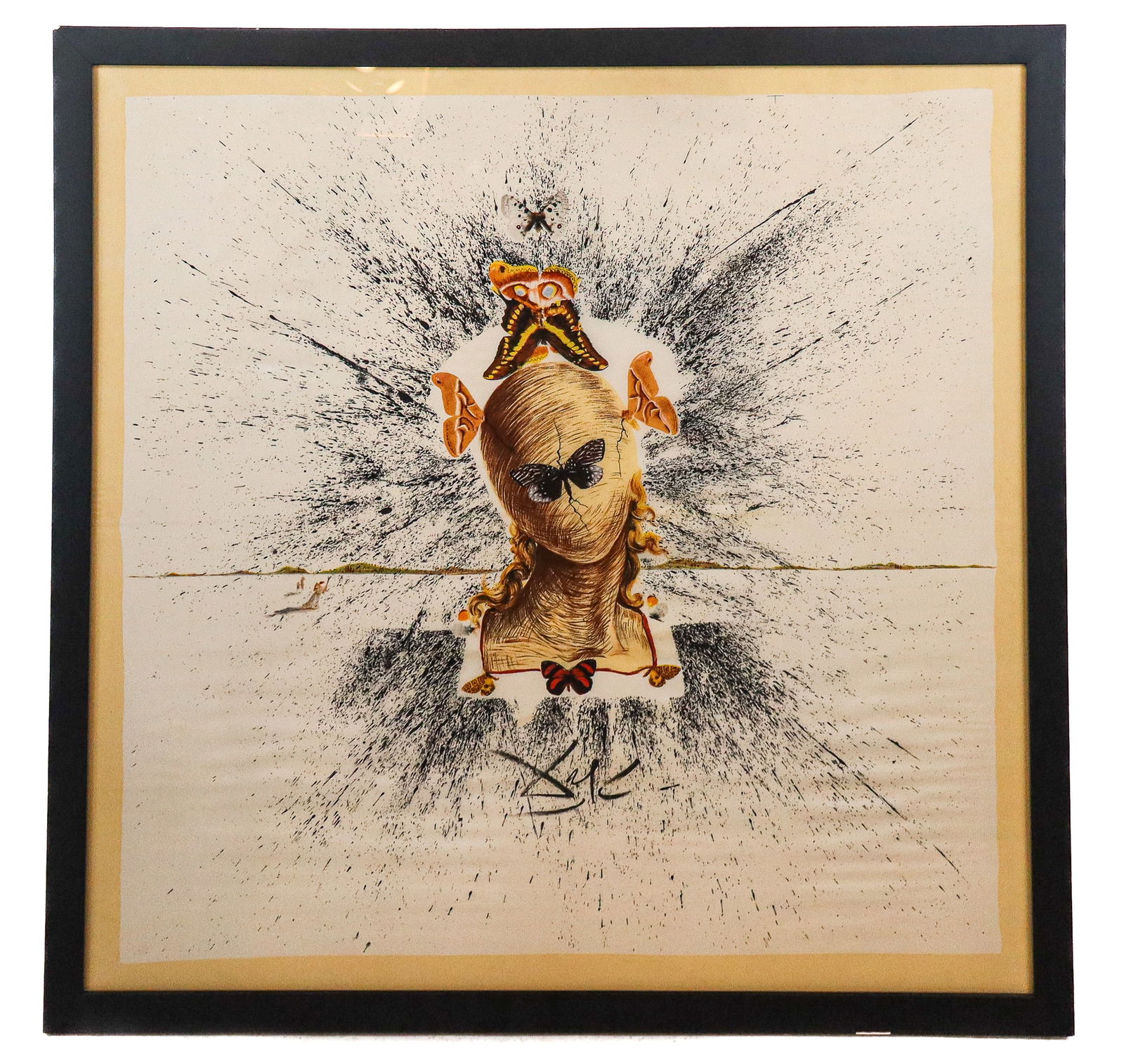 Silk Scarf after Dali "La Soie est une Femme": Framed silk scarf after Salvador Dali, "La Soie est une Femme", mid-19th century, possibly produced by Maison Brochier Soieries, Lyon France, with Dali's printed signature to lower center. [Framed: