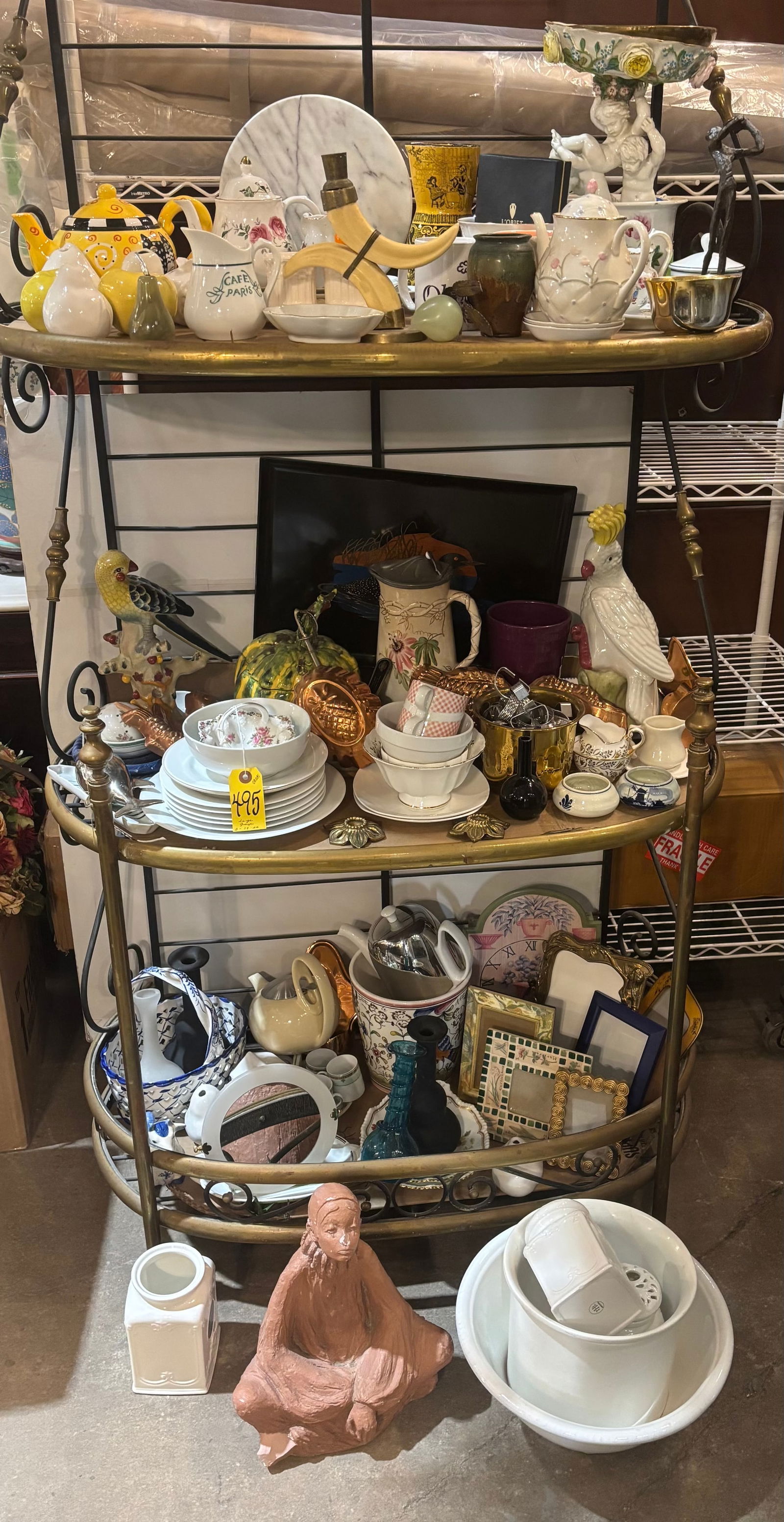 Large Shelf Lot of Home Wares: Large shelf lot of home wares, comprising various pieces. Condition as-is. Further detailed condition requests and inquiries on this lot will not be accepted.