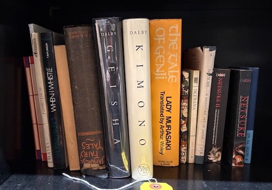 Japanese Books, Assortment: Books on Kimono, Japanese Fairy Tales, Geisha, and other titles. Small books.