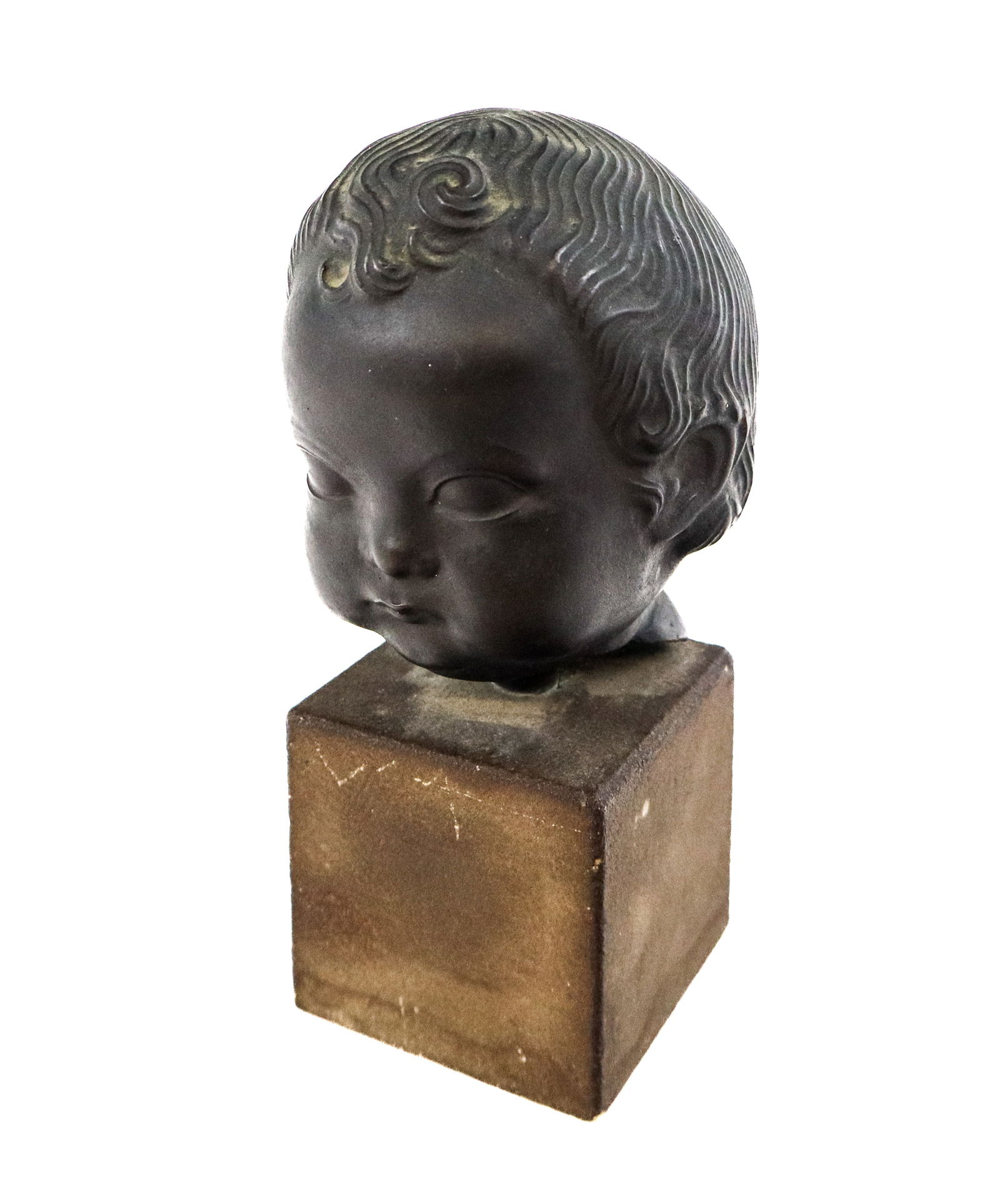 Einar UTZON-FRANK Head of the Christ Child Bronze: Einar Utzon-Frank (Danish, 1888-1955) "Head of the Christ Child" bronze on a base, 1920, signed U.F. to reverse, and titled in Danish "Hoved til Kristusbarn" with the further date and inscription, and