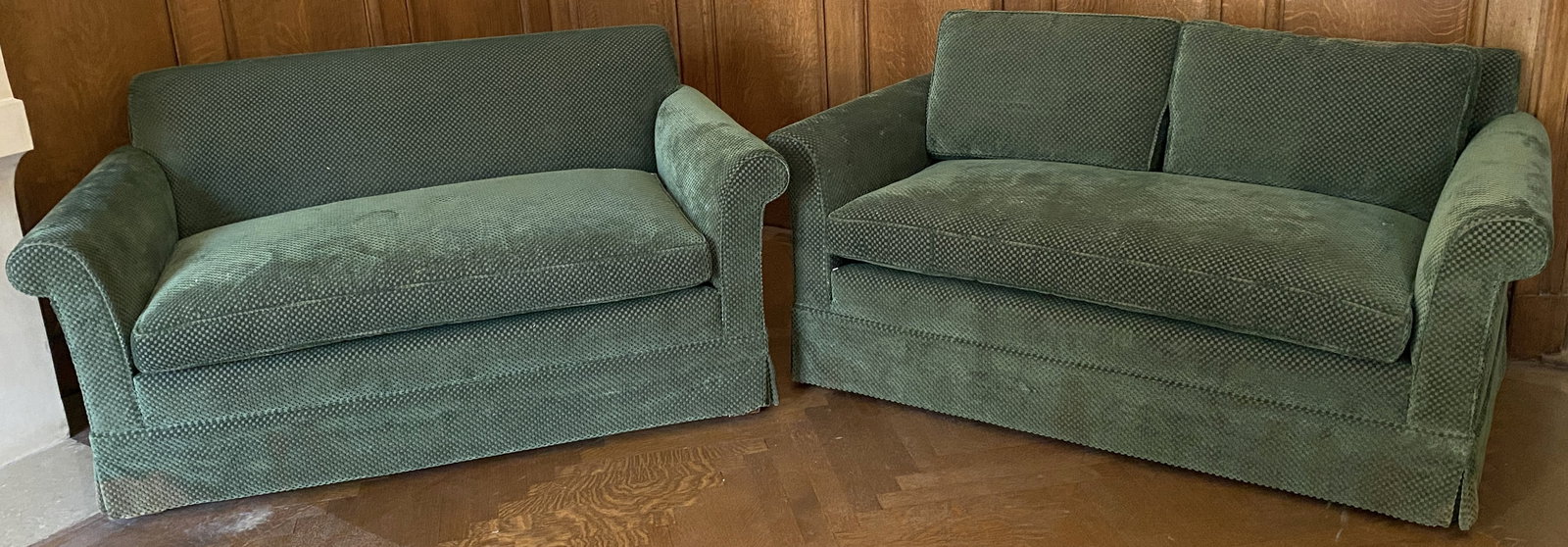 Pair Green Velvet Upholstered Sofas (1 of 8)