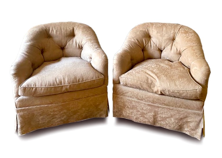 Pair Upholstered Roundabout Club Chairs (1 of 8)