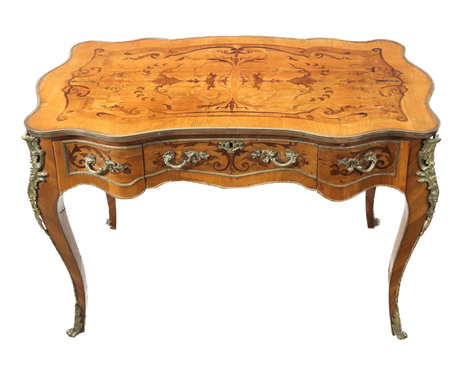 French Marquetry Inlaid Bureau Plat (1 of 17)
