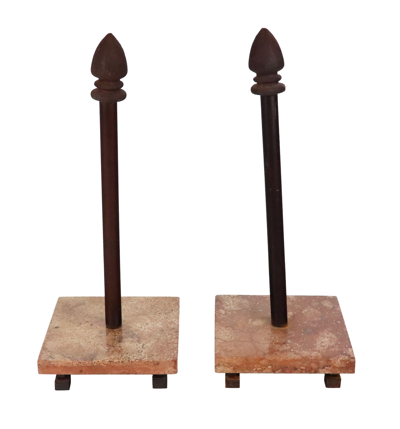 Pair of Iron and Red Marble Paper Towel Holders: Pair of iron and red marble paper towel holders, 20th century, marked Made in Mexico to base. [18.5" H x 7" Square]. Condition to each is good.