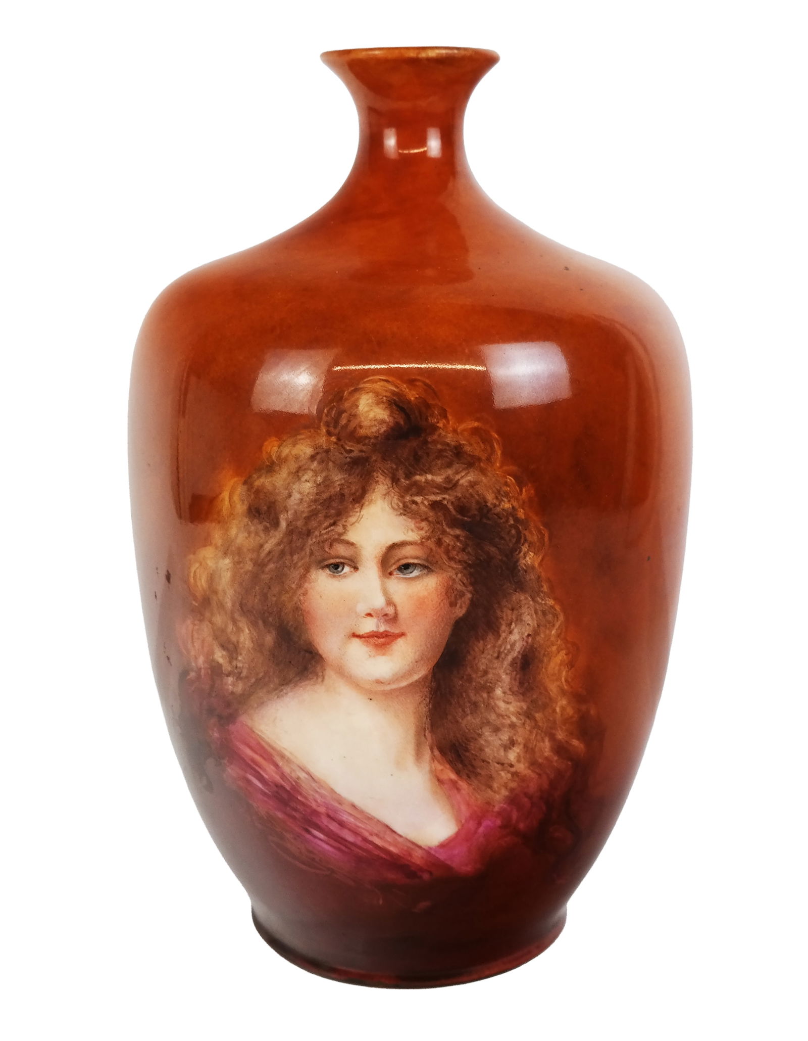 Belleek Antique Porcelain Portrait Vase: Belleek antique porcelain portrait vase, Irish, 1902, base marked Belleek, "A.M.L. / 1902" with hallmark. [13" H x 7.5" Diameter]. Overall good condition. From the Collection of Sonia and Philip