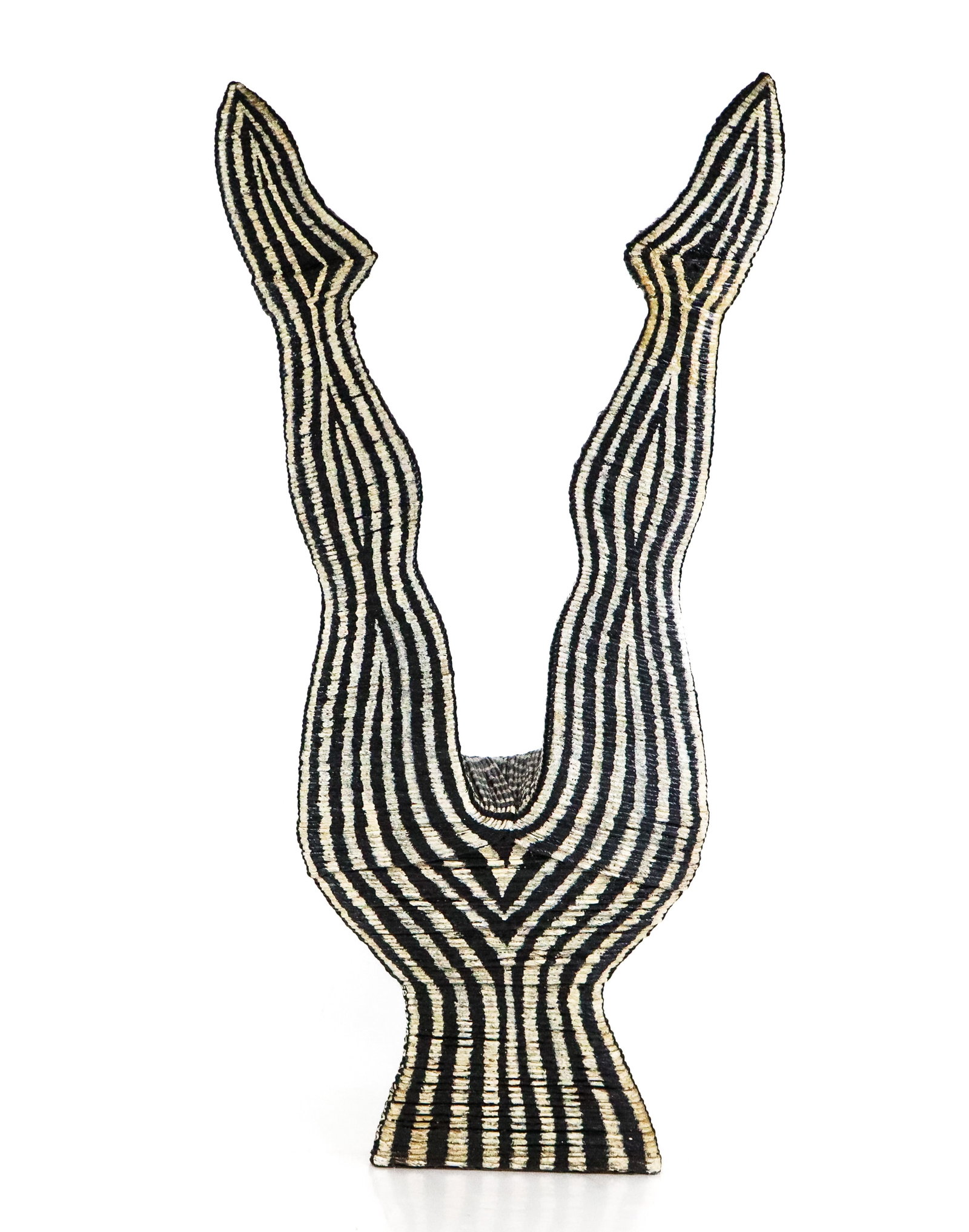 George R BUCHER Twine "Legs" Sculpture: George Robert Bucher (American, 1931-2015) black and white painted twine sculpture of legs up in the air (in a very suggestive pose), signed George R Bucher, [29.5" H x 15" W x 9.5" D]. Overall condit