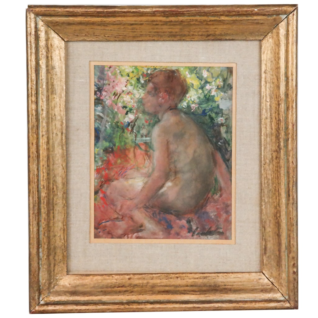 European Artwork: "Young Man" - M/M Work: Joseph Louis Lamberton (French, 1867-1943). Mixed media work on card of a young man, probably European, signed illegibly lower right, in a gilt frame with French mat, glazed, with R. Briard, Marseille
