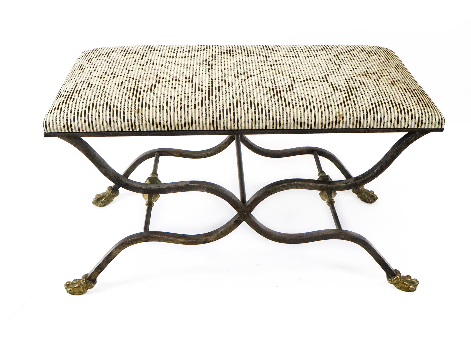 Mid Century Wrought Iron "X" Bench (as is) (1 of 11)