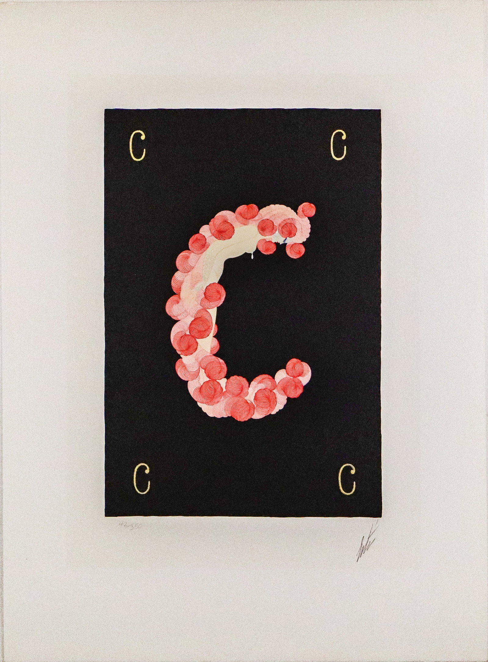 Erte Alphabet Suite "C" Lithograph: Erte (Russian/French, 1892-1990) lithograph "C" from the Alphabet Suite, on Arches Paper, marked edition 42/350, and pencil signed Erte to lower right, with a blind stamp to lower left, stamped Arches