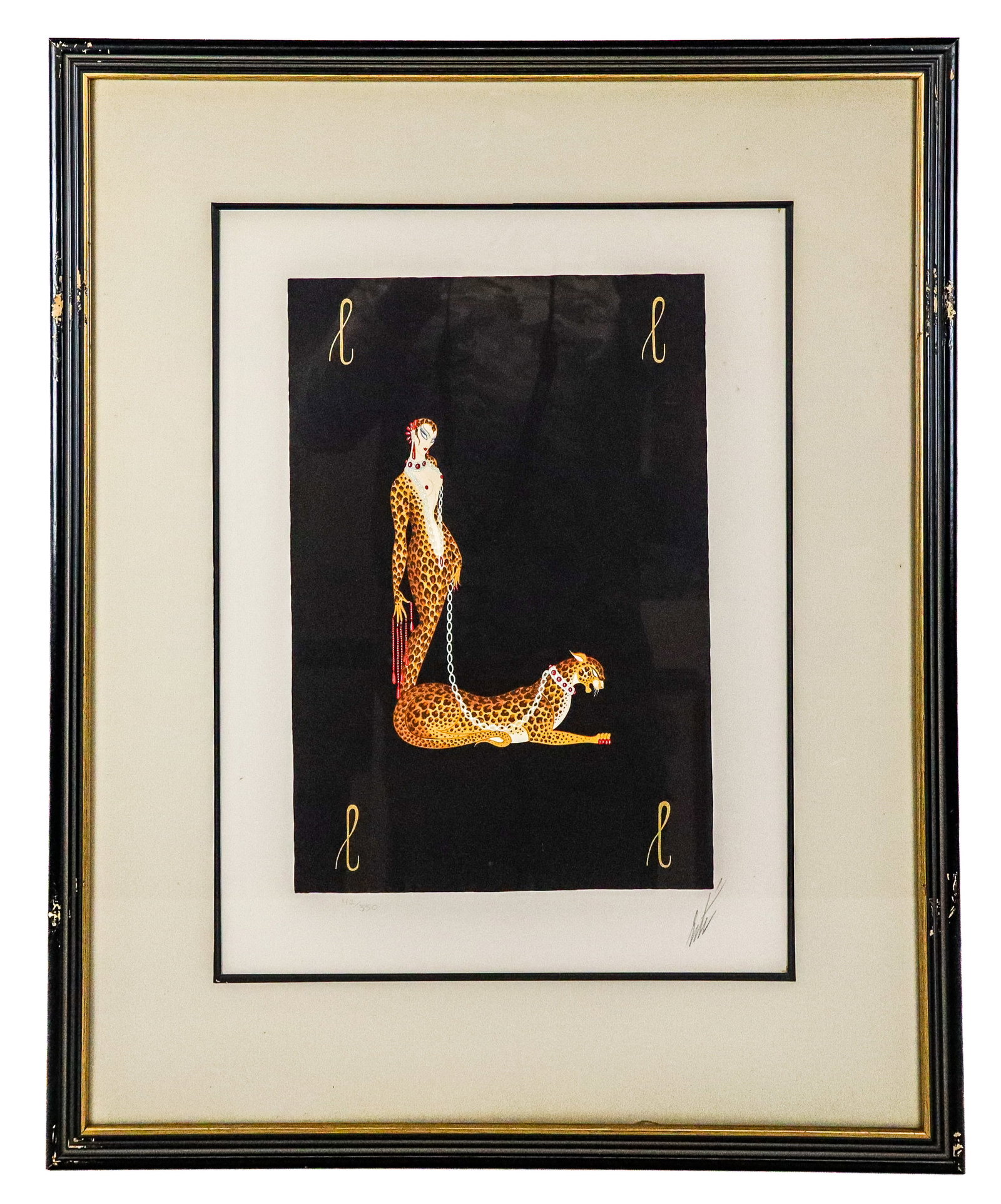 Erte Alphabet Suite "L" Lithograph: Erte (Russian/French, 1892-1990) lithograph "L" from the Alphabet Suite, on Arches paper, marked edition 42/350, and pencil signed Erte to lower right, stamped Arches below mat, in a frame. [Framed: 2