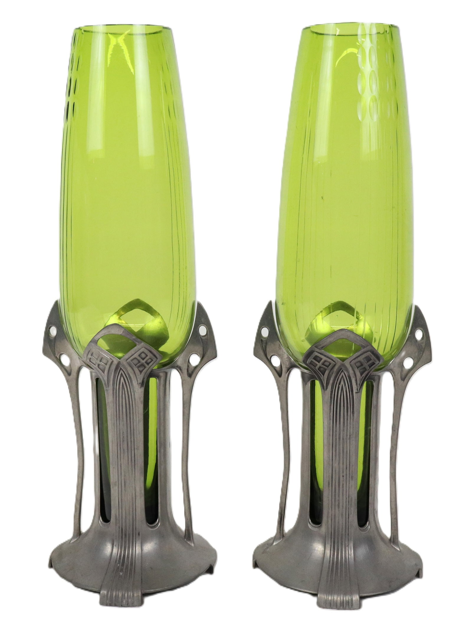 WMF Pair of Art Nouveau Pewter & Glass Vases (1 of 8)