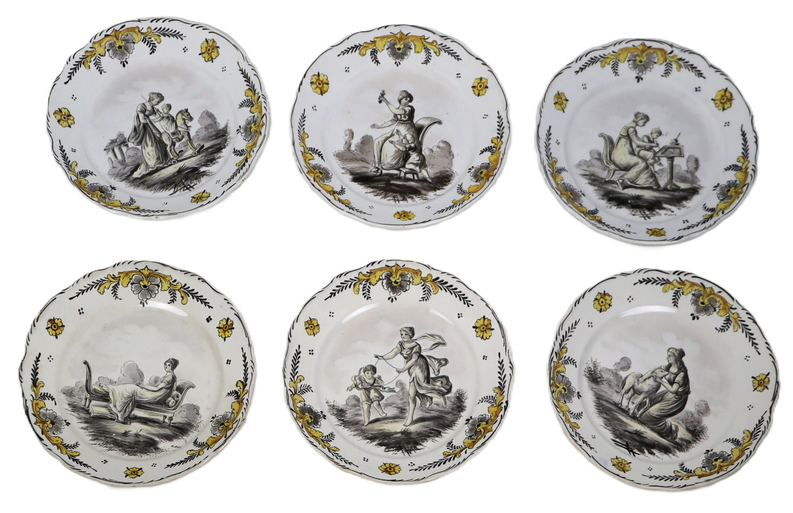 Terre de Fer Scene Decorated Faience Plates, 6 (1 of 11)