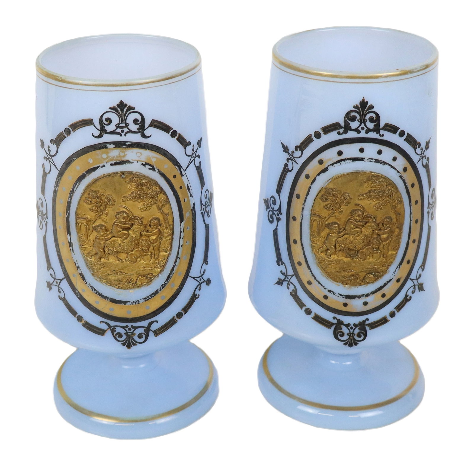 Pair of Opaline Glass & Gilt Decorated Vases (1 of 3)