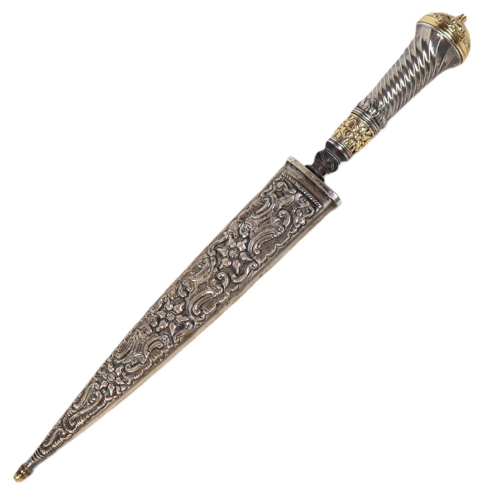 Antique Silvered Metal, Metal and Gold Dagger (1 of 12)