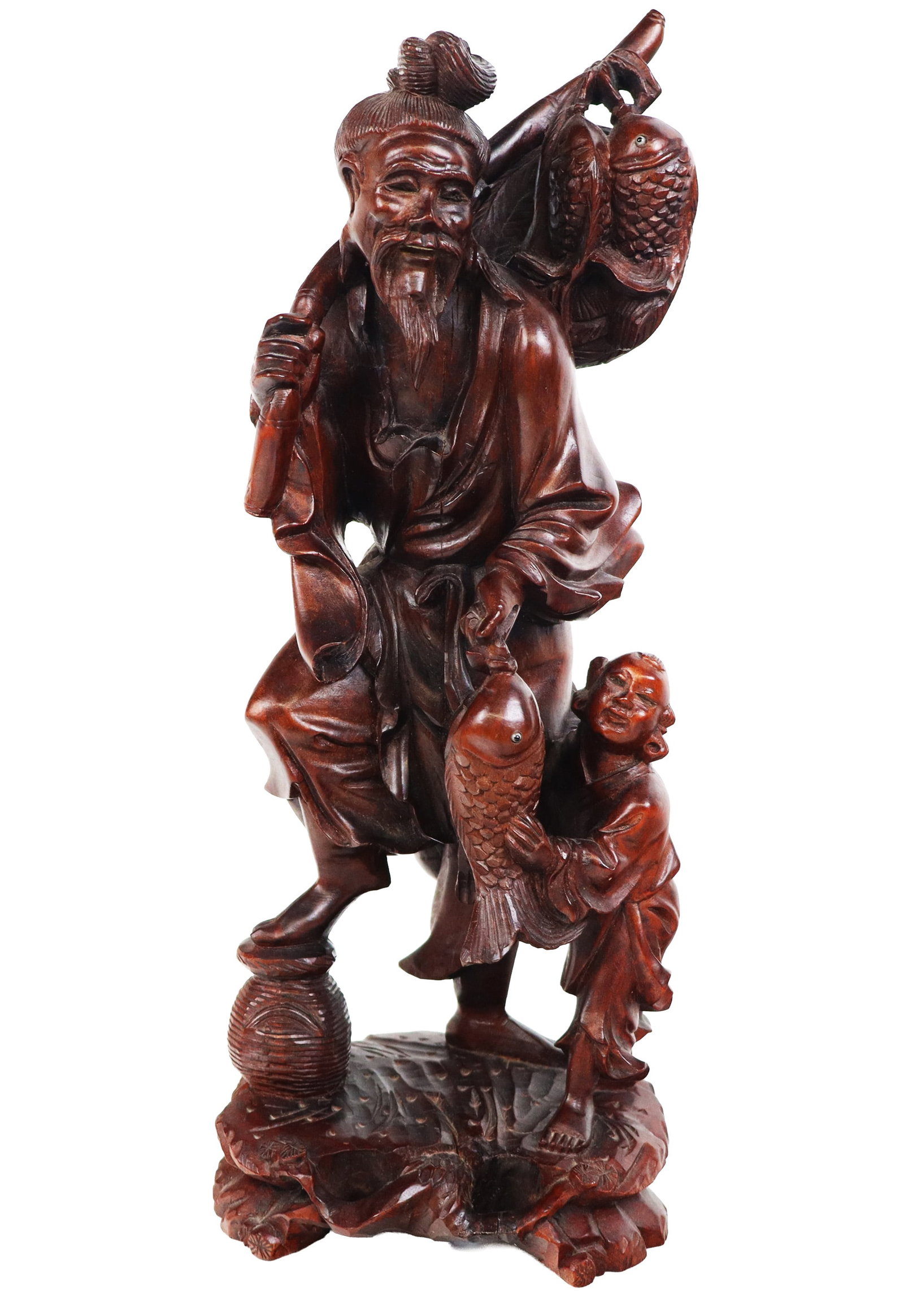 Chinese Carved Wood Figural Sculpture: Chinese carved wood figural sculpture, 20th century. [14" H x 6" W x 6" D]. Condition is good with some minor losses.
