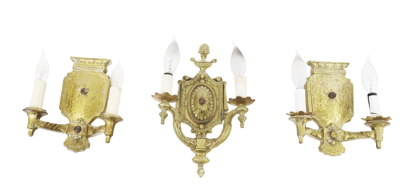 Set of Three Hand Hammered Two Armed Sconces (1 of 10)