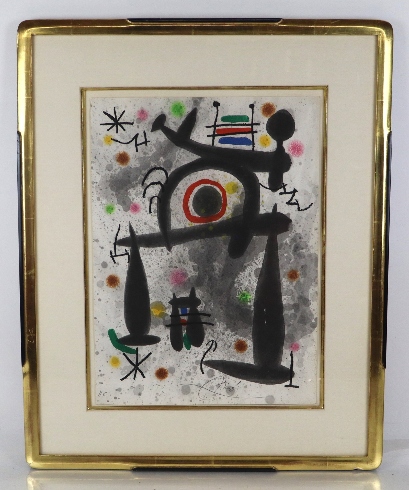 Joan MIRO "Derriere le miroir" Lithograph: Joan Miro (Spanish, 1893-1983) color lithograph on paper titled "Le miroir de l'homme par les betes V" from the "Derriere le Miroir" folio, originally published in 1971, pencil signed "Miro" lower cen