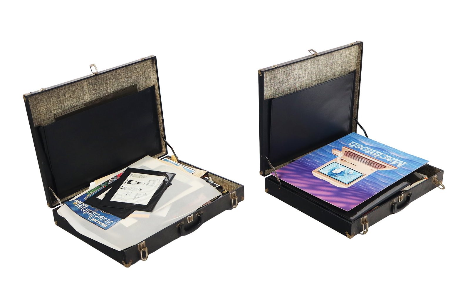 Prints, Illustrations and Mock-ups, Alan Henderson: Large group of work by Alan Henderson, American 20th century, including illustrations, water colors, prints, and mock-ups, with many in multiple, housed in two carrying cases. [Each case: 20" H x 26" 